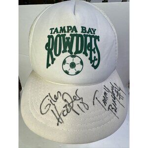 Rowdies Tampa Bay Ball Cap Signed By Giles Hooper Tommy Reasoner Hat White Green